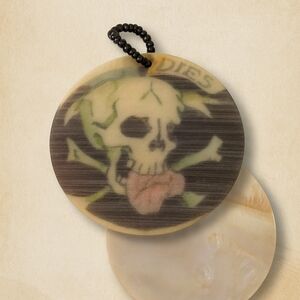 1970s Handcrafted Mother of Pearl Skull Pendant | Rare Bohemian Gothic Shell Art